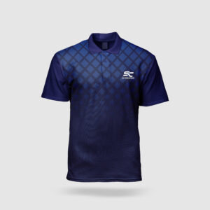 Navy Blue Custom Polo T-Shirt with Geometric Design