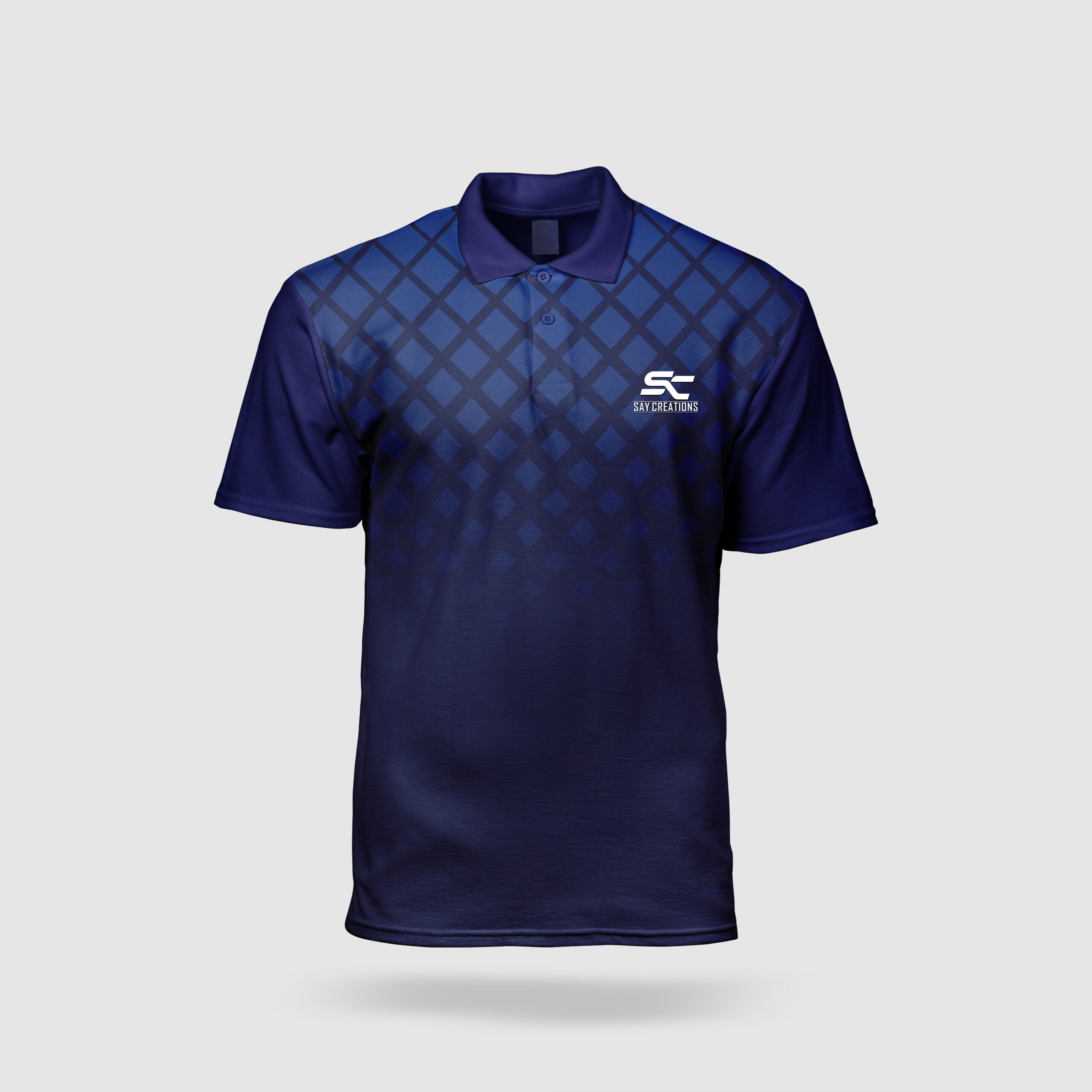 Navy Blue Custom Polo T-Shirt with Geometric Design